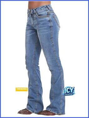 Mid Rise Boot Cut Jeans Stretch Denim Flare Leg Casual